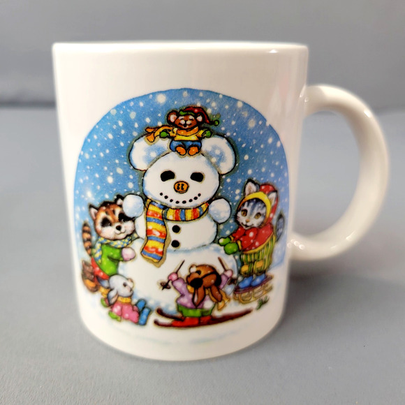 Tb Trading Co Mug Winter Snowman Mouse Racoon Kitty Cat Bunny Coffee Cup 3.75" T - Picture 5 of 9
